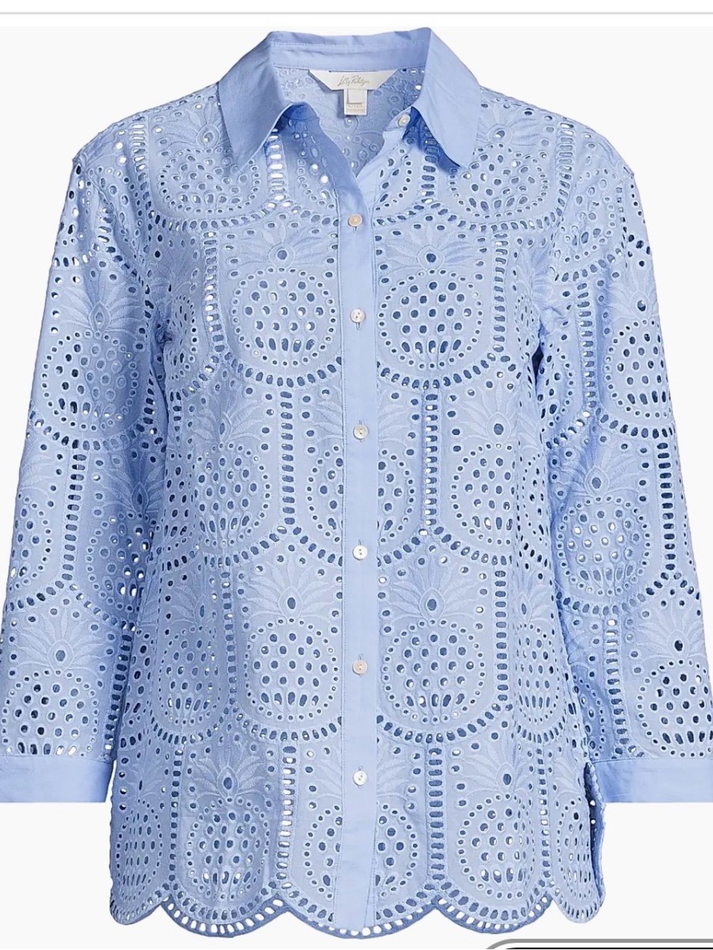 Lilly Pulitzer Gracee Pineapple Tile Eyelet Tunic in Jacaranda Blue scalloped